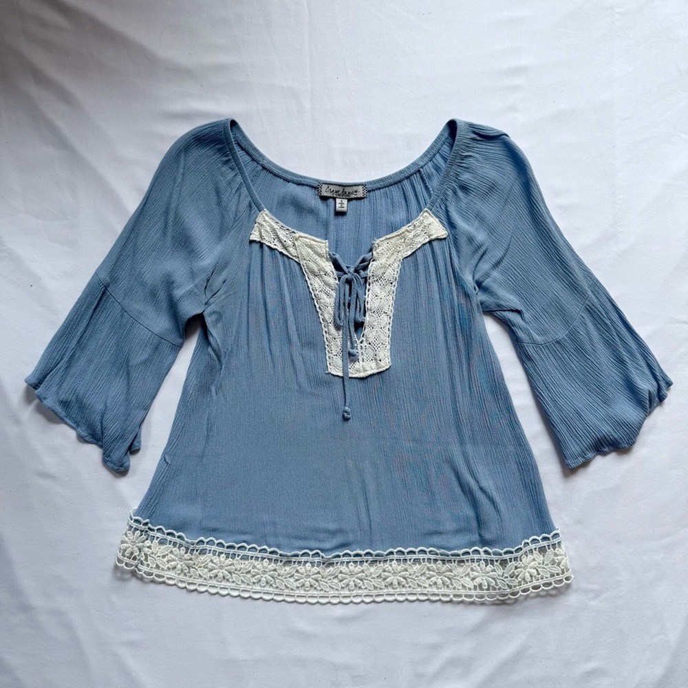 Blue Lace-Trimmed Women's Top